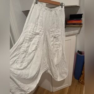 White Flowy Skirt with Pockets French linen